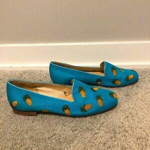 Jon Josef Loafers Blue Yellow Retro Gatsby Pineapple Print Novelty Slip On Shoes